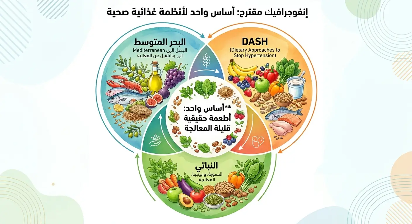 التشابه بين حمية البحر المتوسط وDASH والنمط النباتي في صحة القلب